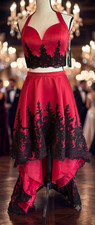 NWT Sherri Hill Size 10 Red Black Lace 2-Piece High Low Formal Gown Prom Dress