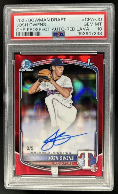 2025 Bowman Draft Josh Owens Chrome Auto Red Lava Refractor 1st #/5 PSA 10