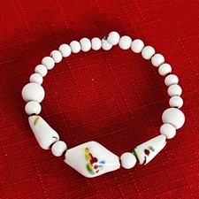 Vintage Baby Bracelet Painted White Porcelain Beads On Wire