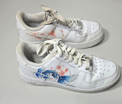  Nike Air Force 1 Low Custom Sneakers Women's Size 8.5 Blue Koi Fish Sakura Art