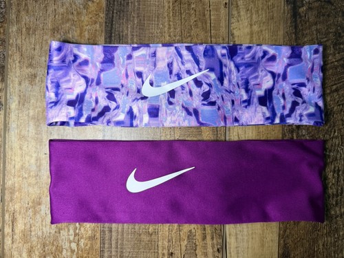 Nike Headbands Lot of 2 Purple Pink Printed Athletic Running Yoga Workout