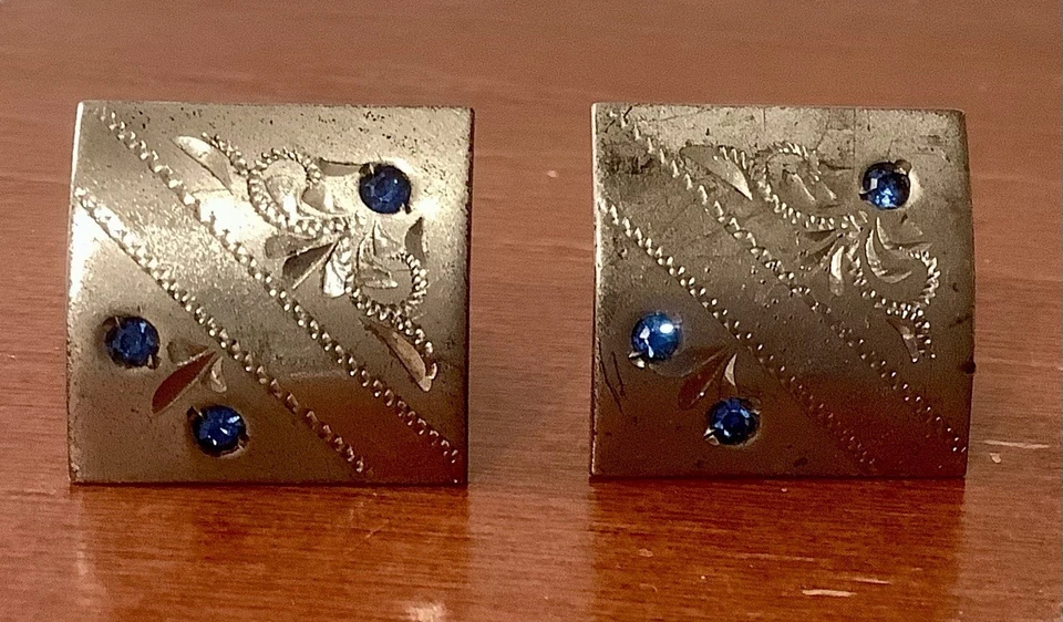 Винтажные мужские запонки Speidel из чистого серебра с голубыми камнями и застежкой-пулей - Изображение 2 из 4