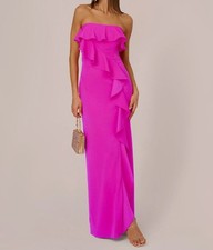 Adrianna Papell Women's Pink Strapless Cascading Ruffle Gown Dress Size 2