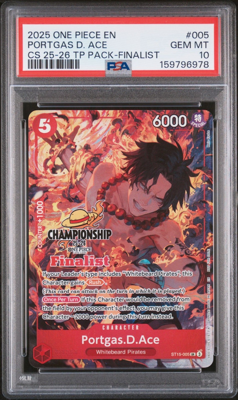 2026 One Piece EN Portgas D Ace CS 25-26 Top TP Finalist PSA 10 GEM MINT #005
