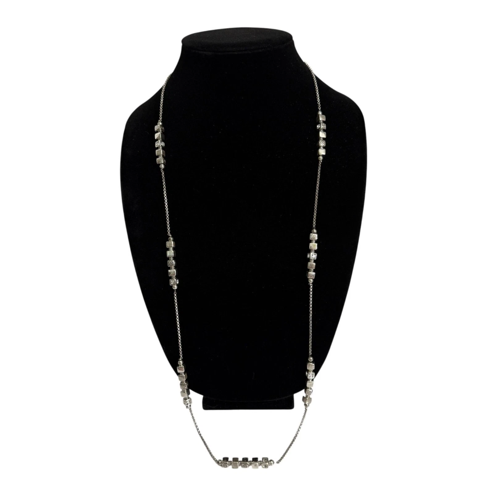 VETEMENTS Collana lunga Brighton Maya tono argento con perline decorative regolabili nuova con etichetta