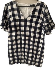 Madewell Dress Sz 8 Shift Mini Leighton Navy Plaid Short Sleeves Ruffle