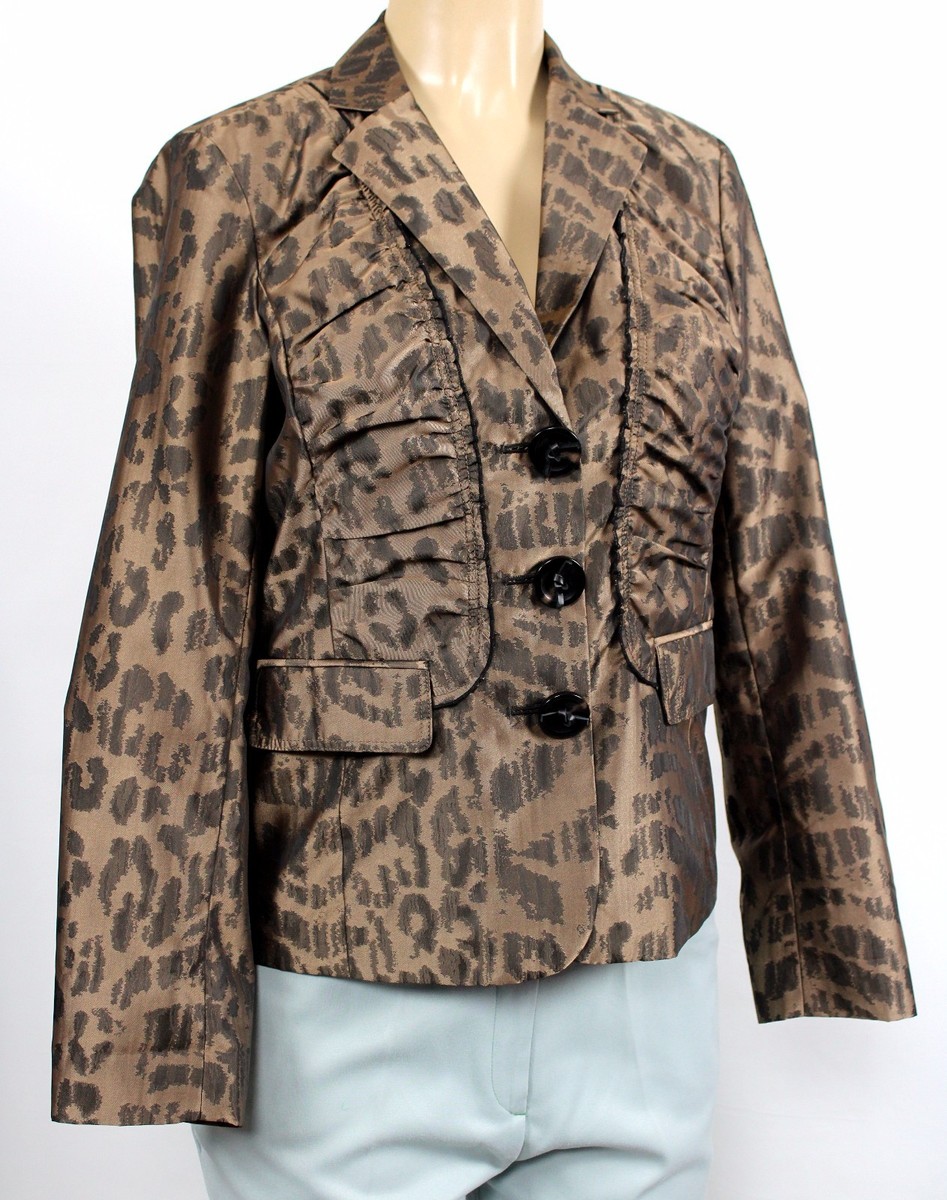 Veste Blazer CHICO'S DESIGN Imprimé éléphant - Taille 0 - Marron Et Noir - Soie Et Polyester - Occasion Très Bon état