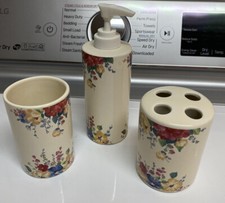 VINTAGE SATURDAY KNIGHT LTD. FLORAL COTTAGECORE TOOTHBRUSH HOLDER SOAP DISH CUP
