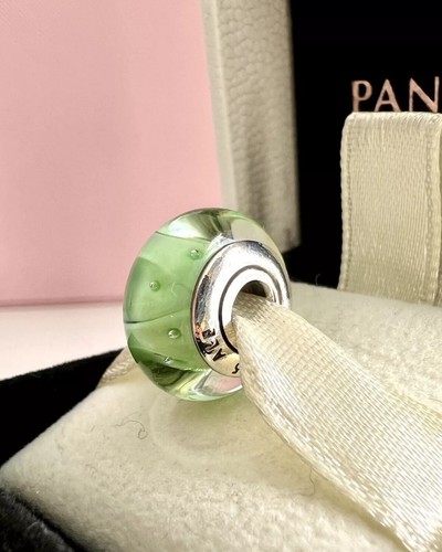 Authentic Pandora Silver Green LOOKING GLASS Murano Glass Bead Charm 4 Bracelets - Picture 7 of 20