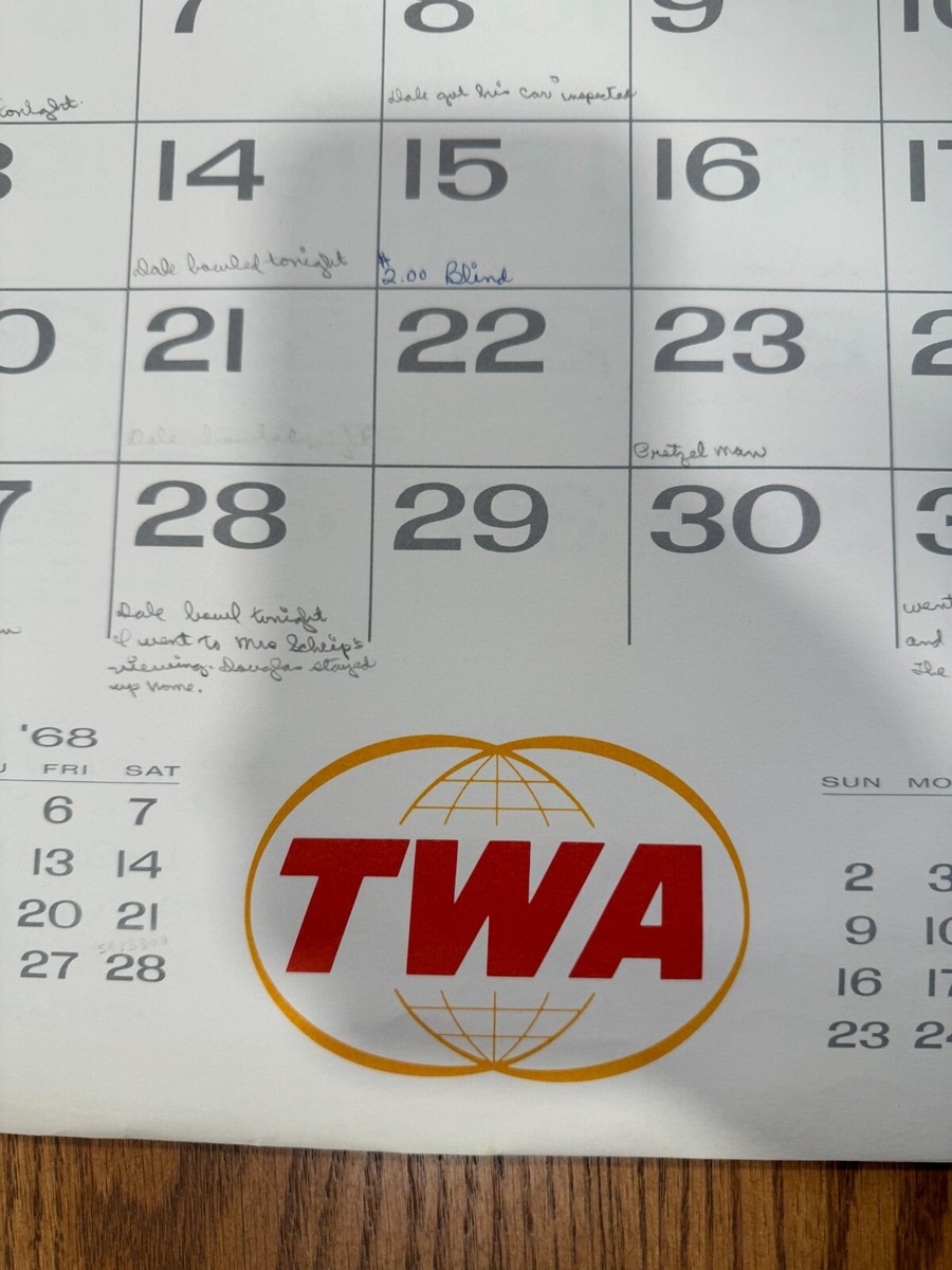 TWA Airlines Travel Calendar January 1962-December 1969 July 1971