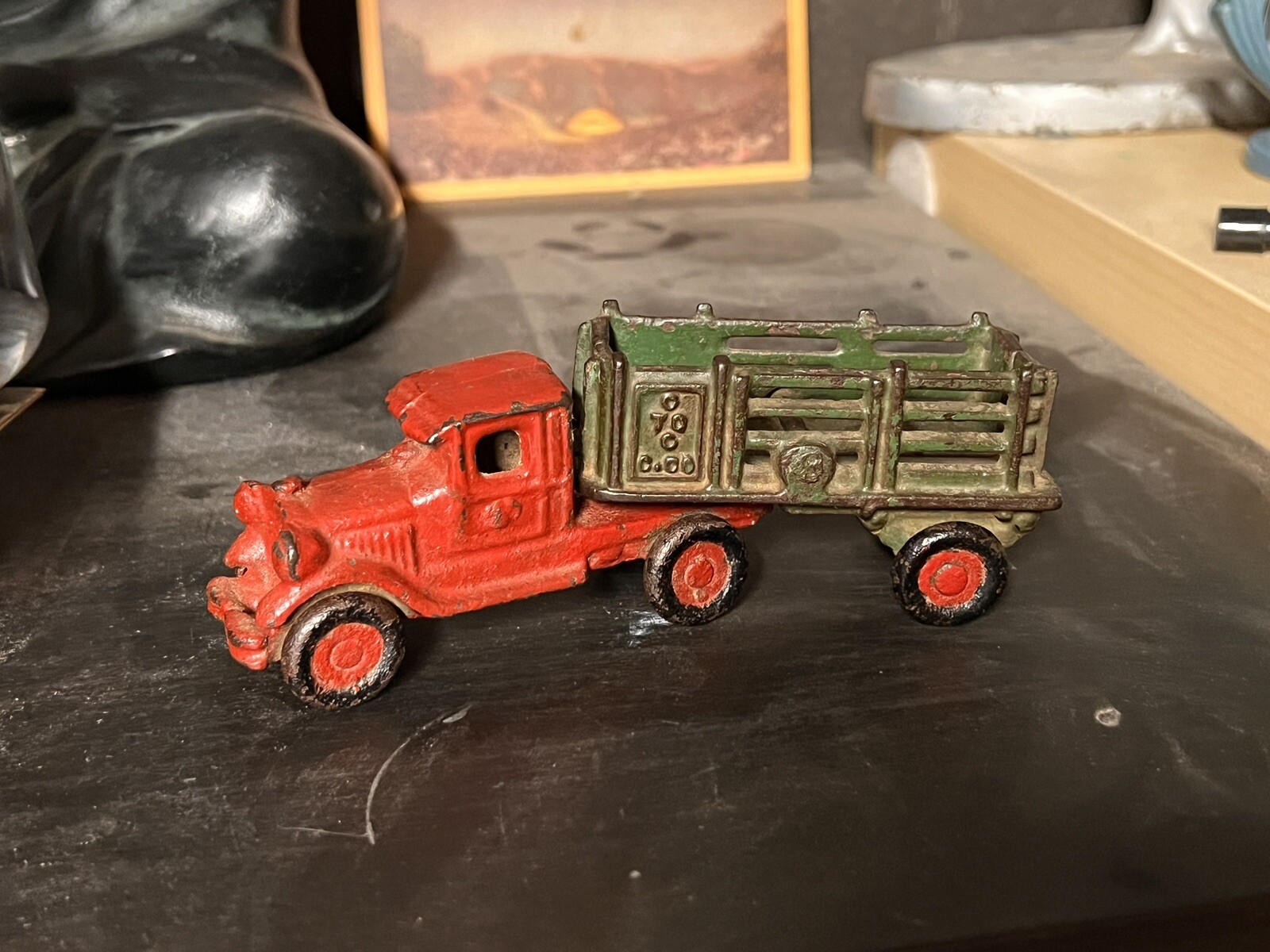 Antique A C Williams Cast Iron Semi Truck Trailer Coast to Coast Red / Green