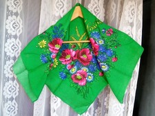 Vintage wool green shawl with floral print