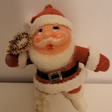 Vintage Chrismas Holiday Ornament Santa Holding Gold 'Tinsel' Felt