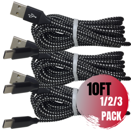 10FT Braided Type C Fast Charger Cable Charging Cord For Samsung Google Android - Picture 1 of 12
