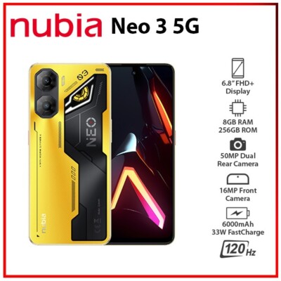 New) ZTE nubia Neo 3 5G 8GB+256GB YELLOW Dual SIM Unlocked Android