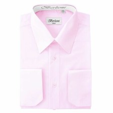 BERLIONI ITALY MEN'S DRESS SHIRT FRENCH CONVERTIBLE CUFF DRESS SHIRT PINK