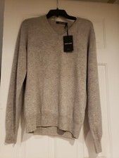 NWT Roberto Cavalli Gray 100 Cashmere V-Neck Sweater Sz M- 795