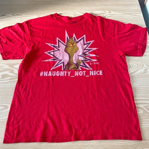 Dr Seuss Grinch T-Shirt Mens XL Red 22" Pit-to-Pit Short Sleeve Round Neck Style - Picture 2 of 10