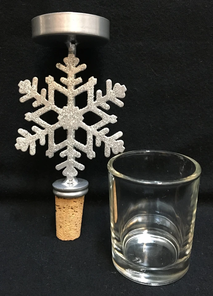 Copo de nieve tapón de botella de vino votivo único té luz vela corcho plata brillo Foto 4 de 4
