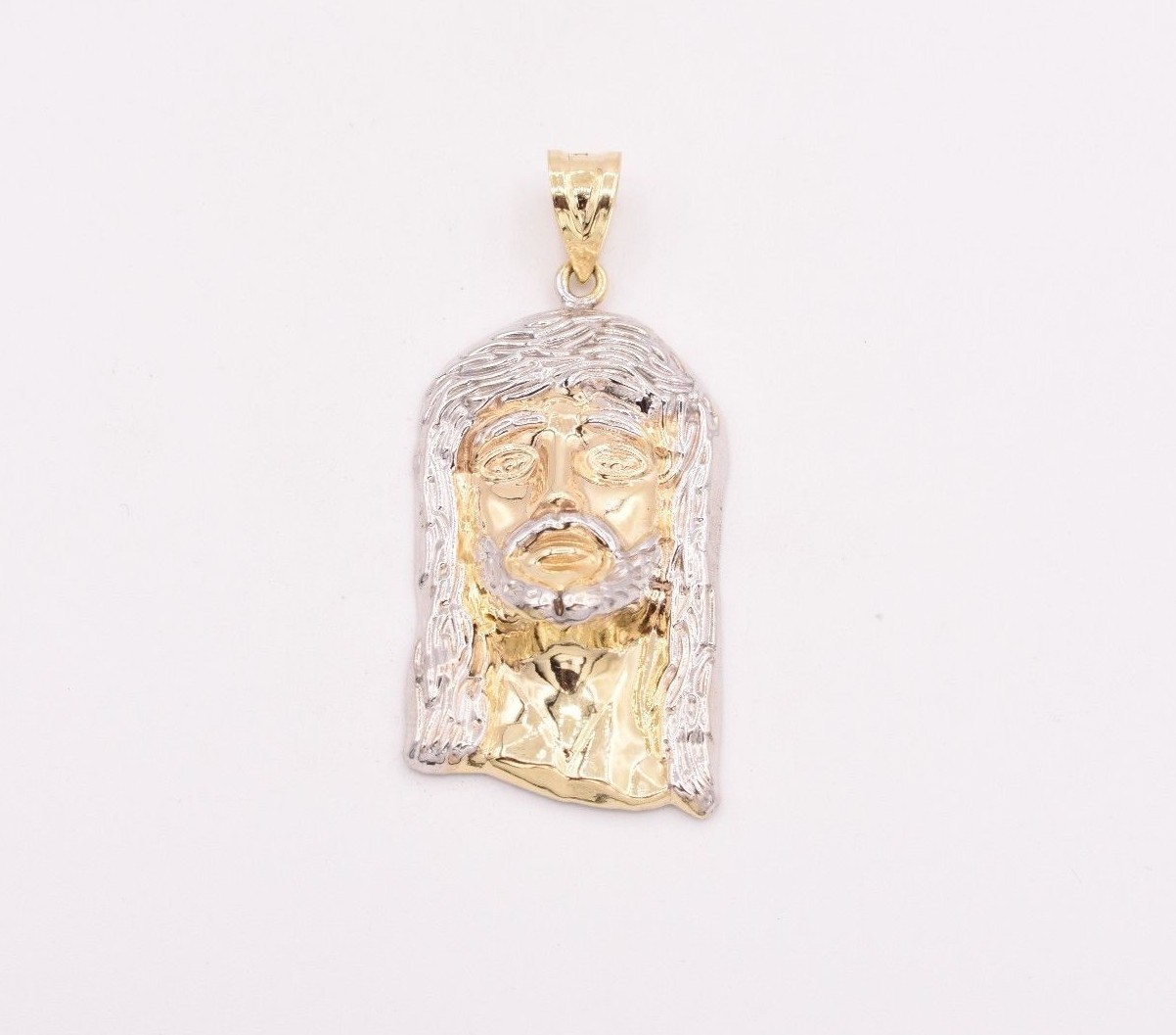 2 3/4" Huge Mens Diamond Cut Jesus Head Charm Pendant – 10K Real Yellow & White Gold