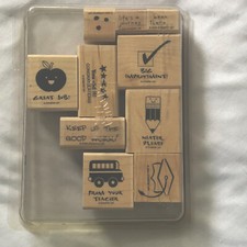 Stampin Up Wood Mounted Rubber Stamps 10 Teacher School Work Misc