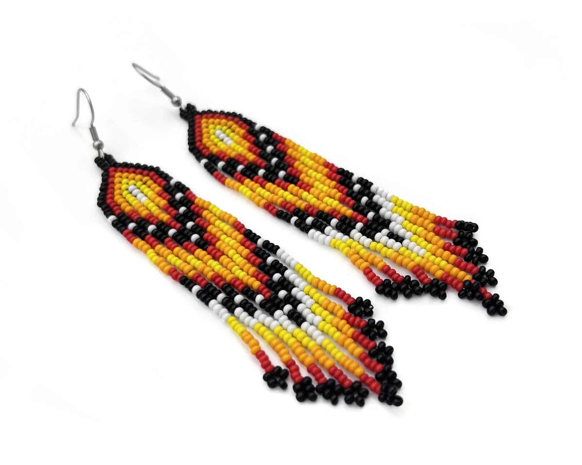 Iridescent Red Beaded Triangle Seed Bead Earrings-Goldfilled - Native  Rainbows