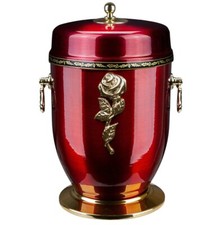 Beautiful Red Metal Cremation Urn for Ashes -Gold Rose Funeral Urn For Adult