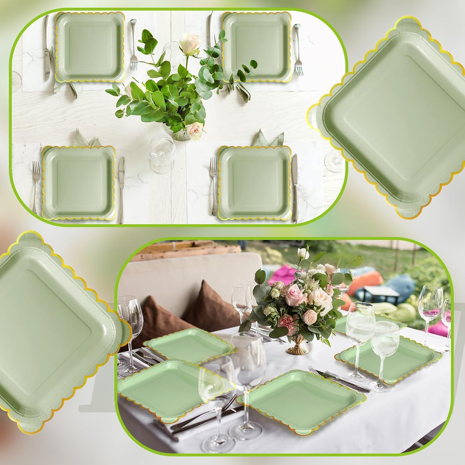 100 Pack Plates Sage Green Disposable Plates Sage Green Paper Plates