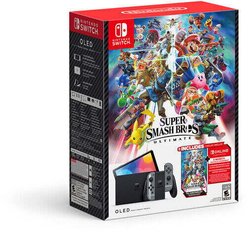 Nintendo Switch (OLED Model) Super Smash Bros. Bundle 64GB Console - Gray-image