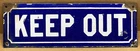 VINTAGE 12” X 4"  KEEP OUT PORCELAIN SIGN GAS & OIL SCENIC