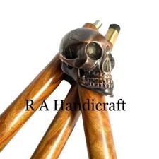 Wooden Walking Stick- Skull Designer Handle Elegant Walking Cane For Men, Stylis