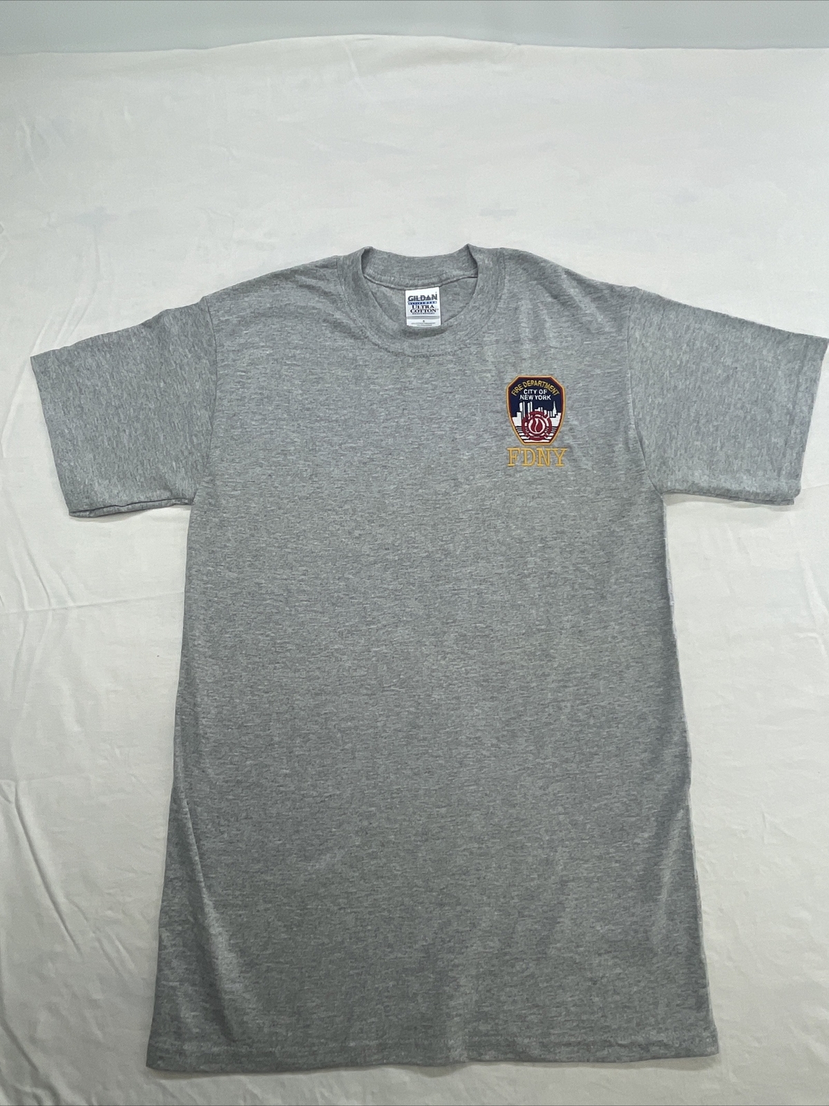 Gildan Men's Small Gray T-Shirt with Embroidered FDNY Fire Logo-image