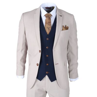 Paul Andrew Mayfair - Men's Cream Suit With Navy Waistcoat