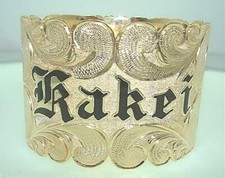 50MM SOLID 14K YELLOW GOLD CUSTOM PERSONALIZED HAWAIIAN MIRRORED PRINCESS BANGLE