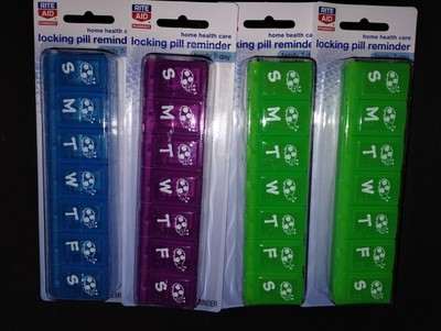 QTY 4 Locking Pill Reminder Containers / 7 day