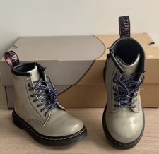 Doc Martens 1460 Toddler Girls Grey Glitter Patent Leather Boots- Size 8 C