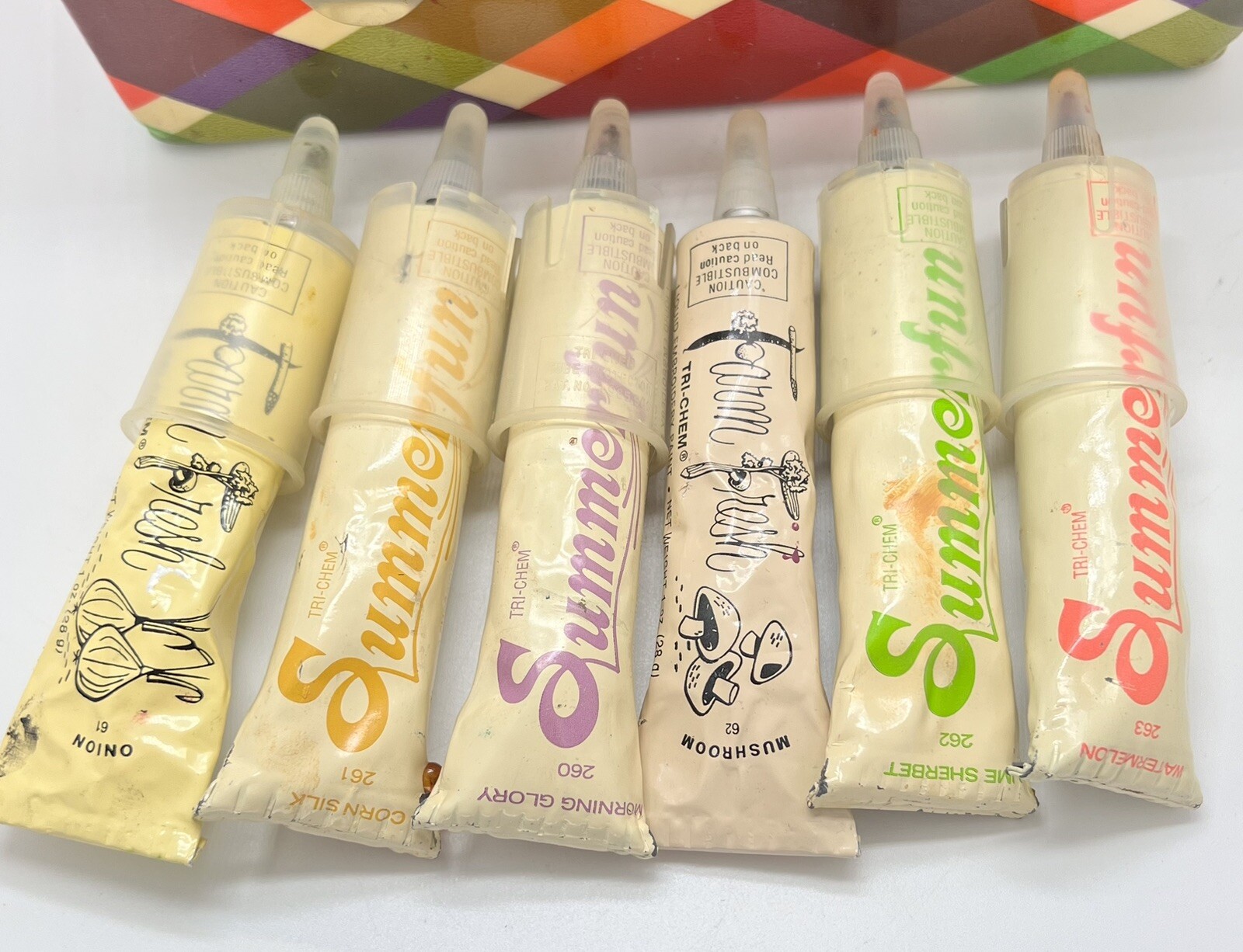 Vintage TriChem Liquid Embroidery Paint Lot Tubes with Vintage Case