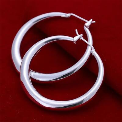 925 Sterling Silber 33 mm großer Kreis runde Creolen für Damen ausgefallen Ohrring