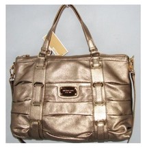 NEW MICHAEL KORS ROUCHED GANSEVOORT BRONZE & GOLD TOTE, LARGE HAND BAG