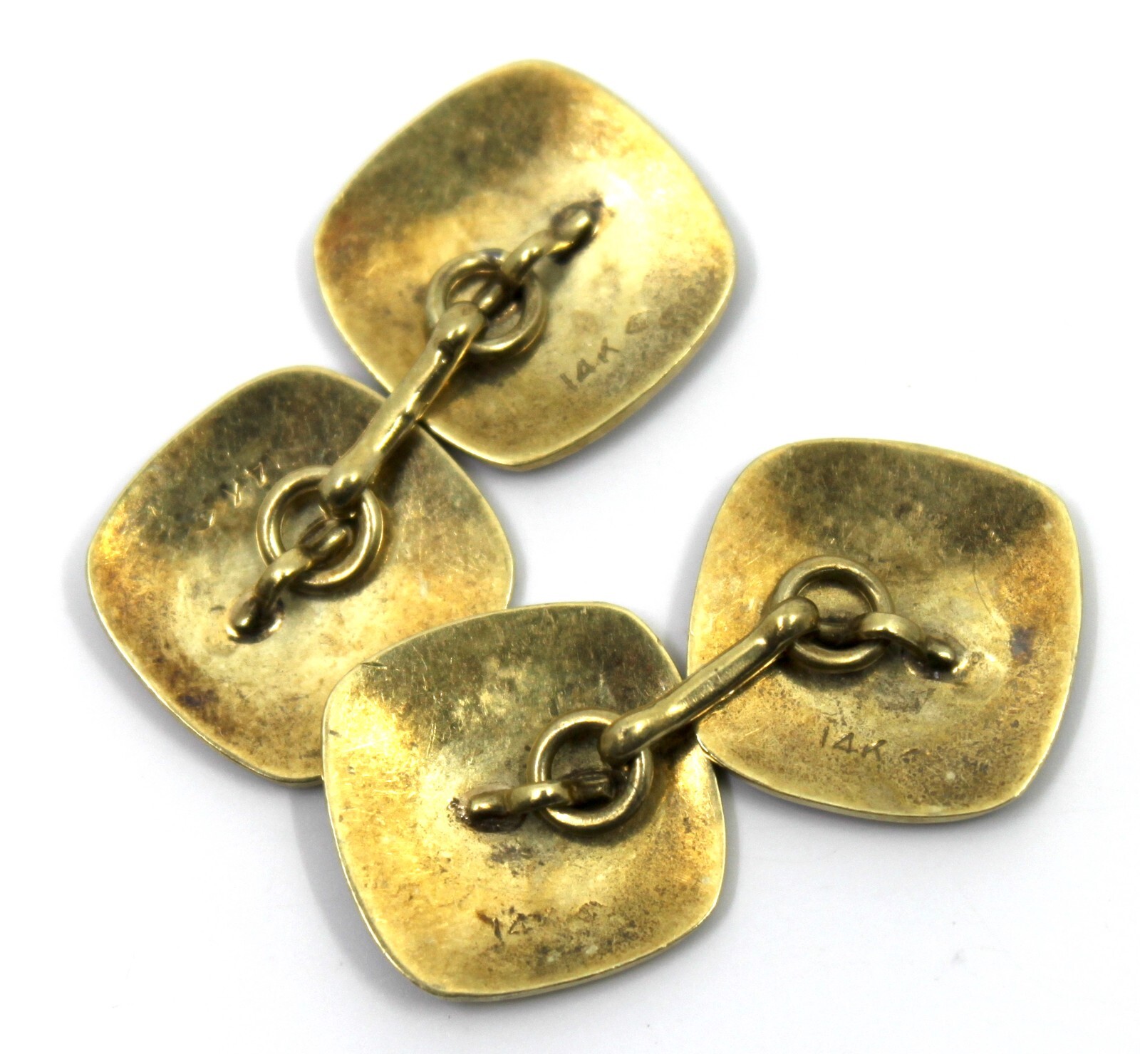 14k Solid Yellow Gold Hammered Button Square Cuff… - image 4