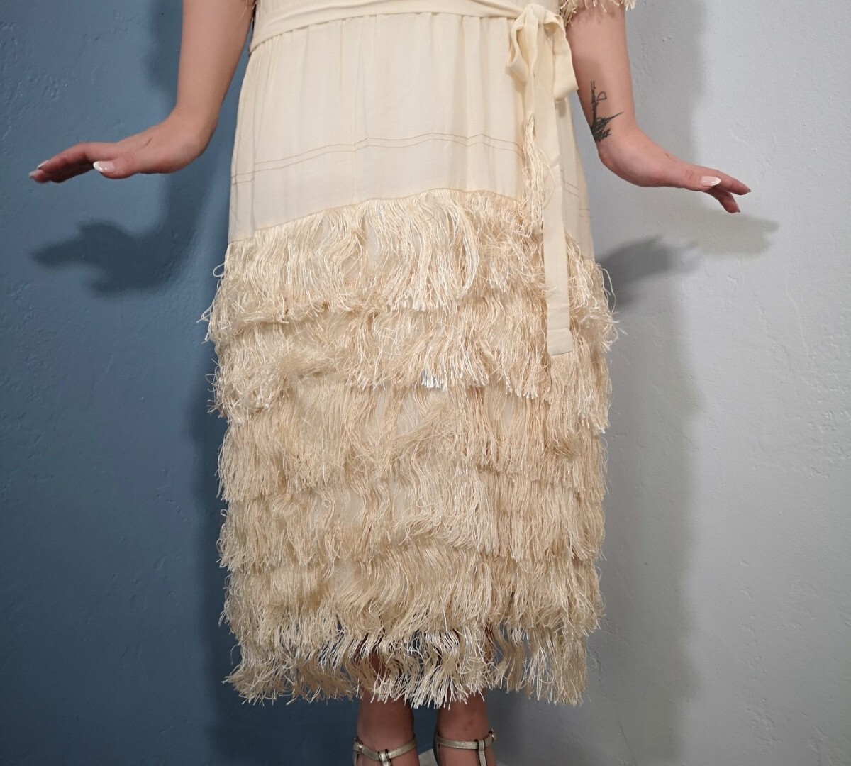 Vintage Antique 1920s Wedding Dress Original Owner Fringe White
