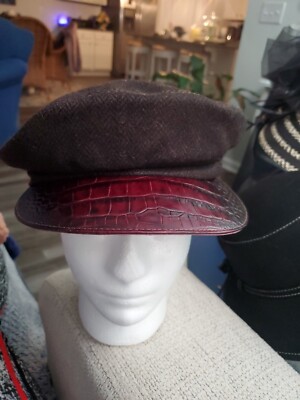 HELEN KAMINSKI Brown Wool Newsboy Cap Leather Bill Size  display picture 1