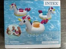 New Intex 16" x 8" Vinyl Floating Unicorn Inflatable Drink Floaties 3 Pack 