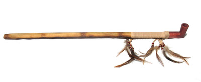 Native American Pipe 28.5'', Pipestone/Catlinite, Leather, Feathers, Beads #759D
