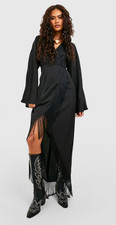 Tassel Hem Wrap Maxi Dress Black Size 16