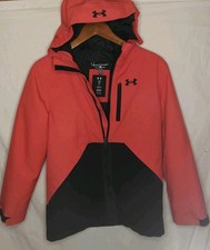 Under Armour ColdGear Jacket Youth Medium Red Black Full Zip Hooded Coat EUC