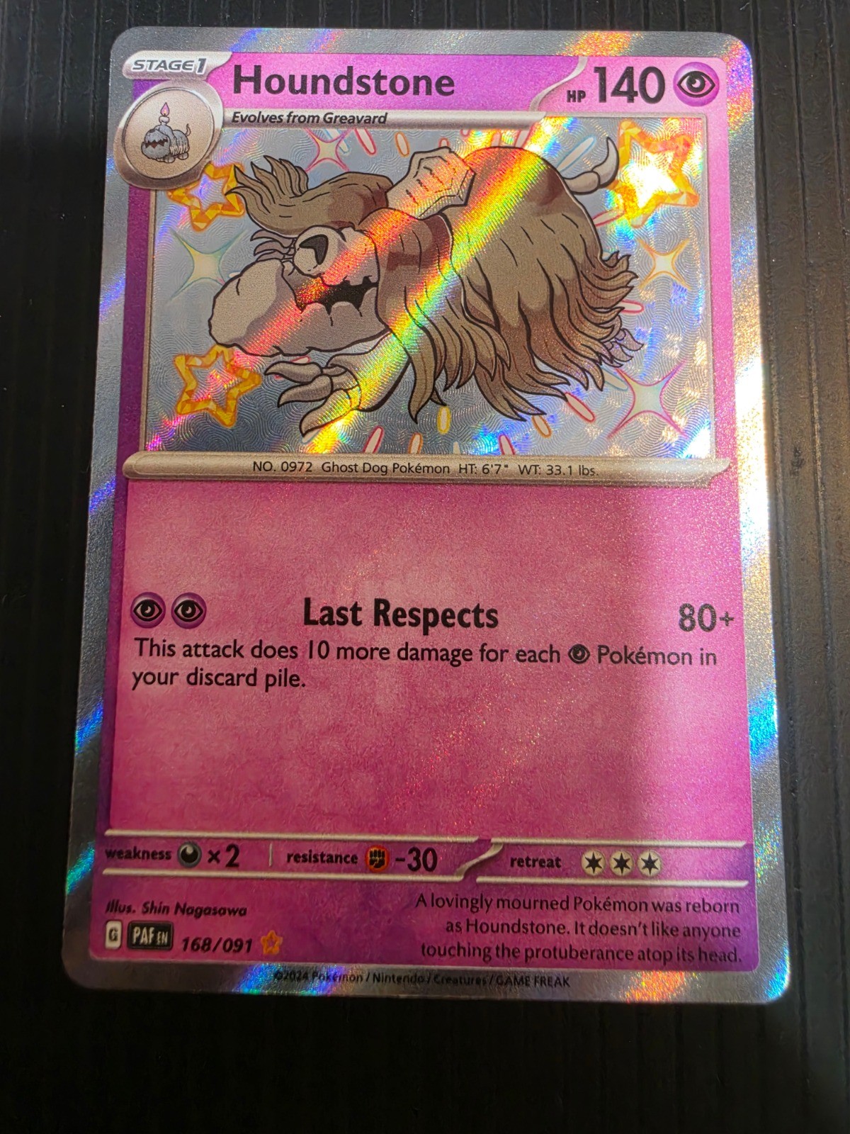 Houndstone Holo Shiny Rare SV: Paldean Fates 168/091 NM