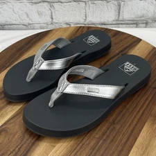Reef Mia Sassy Womens Sz. 7 Silver Gunmetal Black Thong Flip Flop Sandals