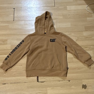 CAT Brown Unisex Kids Pullover Hoodie Long Sleeve Crew Neck Caterpillar Logo