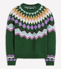 Boden Eleanor Fair Isle Sweater Green Purple NWT New L
